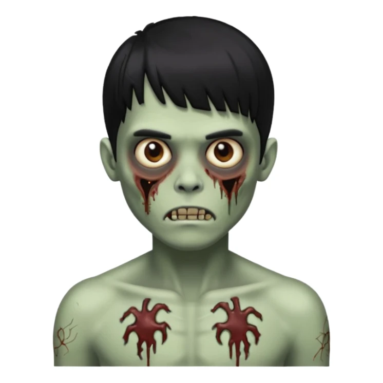 Menino de cabelo liso preto com franja zumbi sem camisa sticker