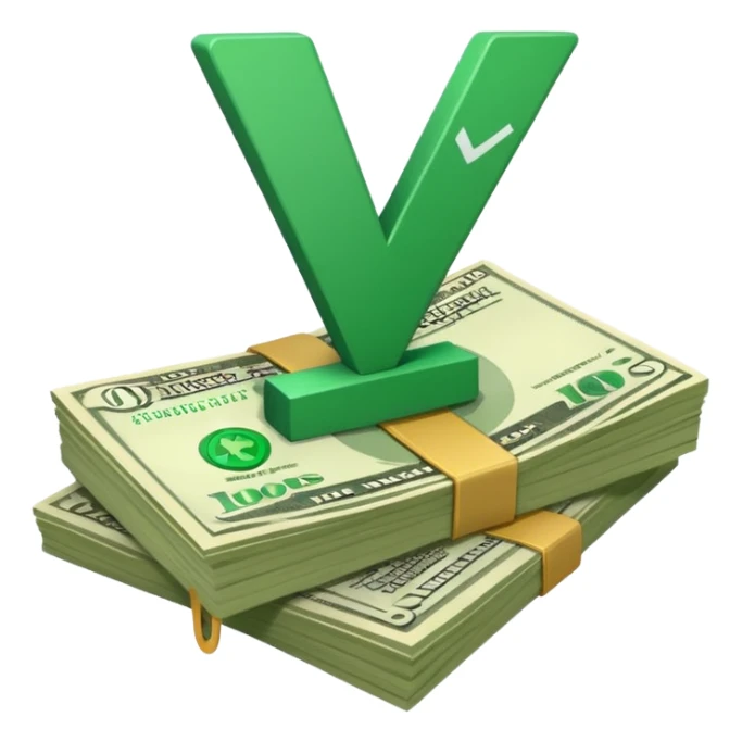 stack of bills facing up with a big green tick in the background sticker