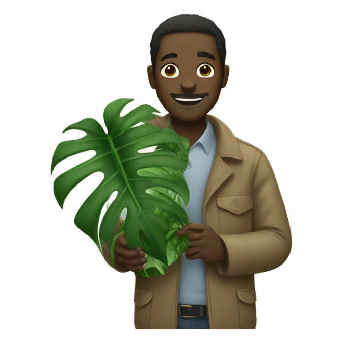 Black man holding a monstera plant  sticker