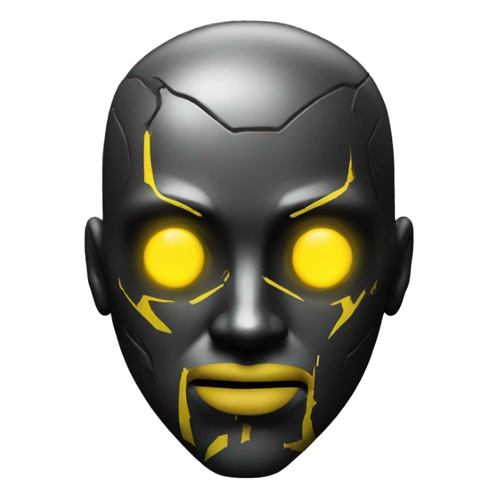 black metal cyborg head with yellow goatee sticker