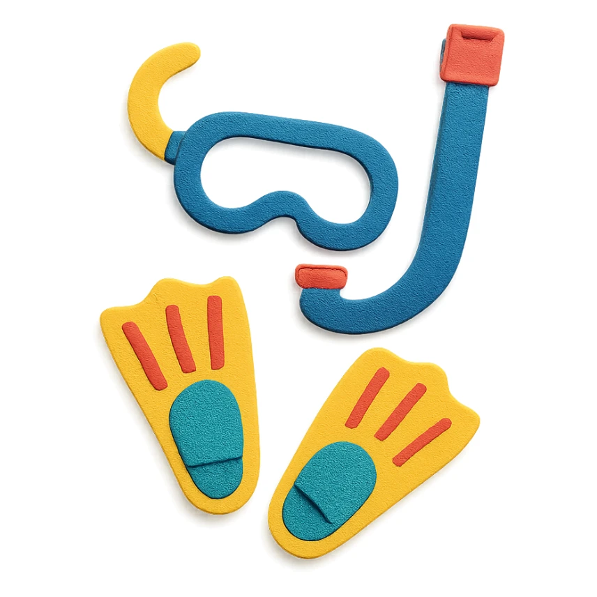 colorful and playful snorkel and flippers in paper-craft style sticker