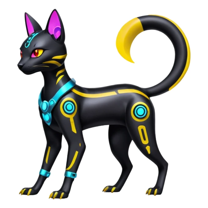 Futuristic Glowing shiny cyberpunk-Bastet-Umbreon-Salandit-fusion (full body) sticker