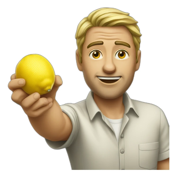 a man who pointed in front of him with a lemon in his hand without laughing sticker
