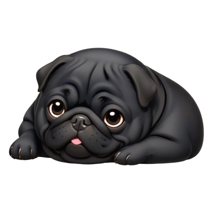 Cinematic Meme-Worthy Chubby Sleeping Black Pug Portrait Emoji, Head resting peacefully with a contented smile, showcasing a delightfully chubby build and a luxuriously soft black coat, eyes shut in a serene nap, Simplified yet hilariously adorable features, highly detailed, glowing with a soft, drowsy light, high shine, relaxed and utterly lovable, stylized with an air of playful laziness, bright and heartwarming, soft glowing outline, capturing the essence of a comically sleepy companion, so meme-worthy it feels like it could instantly become the next viral sensation of adorable slumber! sticker