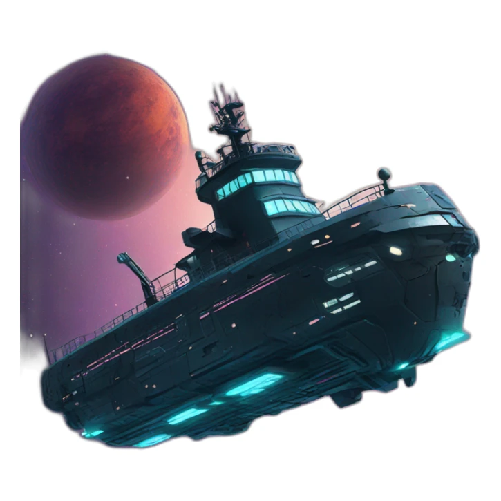 futuristic offshore tug in cyberpunk style flying through space sticker