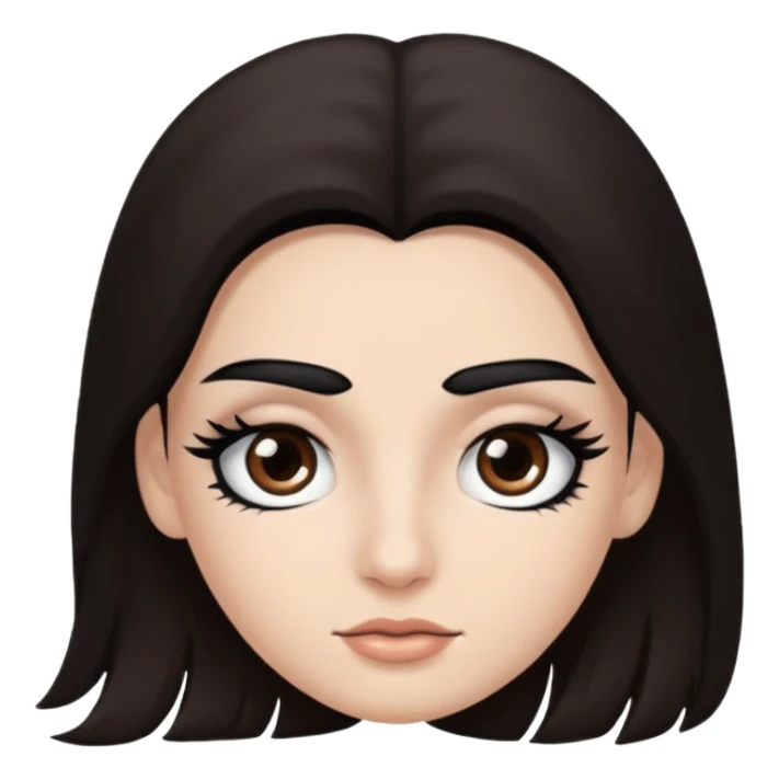 Eye black and big, eyelashes long, eyebrows black, skin white, and so beautiful hair long and brown skin tone white,hair brown and long and some brown long hair long hair sticker