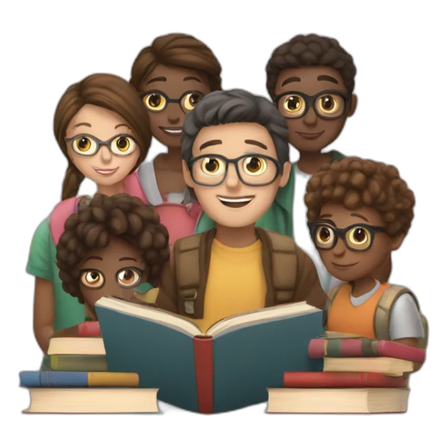 Group of people reading books sticker