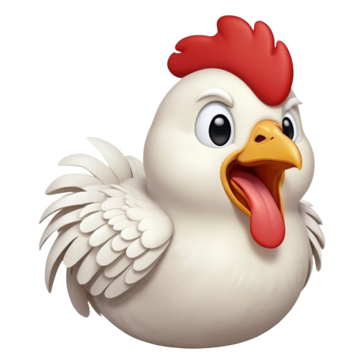 Cinematic Cute Yawning White Chicken Portrait Emoji, Head tilted slightly with a dramatic, wide-open yawn, showcasing a soft, fluffy white plumage with a crisp red comb and drooping wings, round beady eyes barely open in drowsy contentment, Simplified yet irresistibly adorable features, highly detailed, glowing with a soft, cozy glow, high shine, relaxed yet expressive, stylized with a touch of whimsy, bright and endearing, soft glowing outline, capturing the essence of a sleepy yet affectionate chicken, so drowsy it feels like it could stretch out of the screen and curl up for a nap! sticker