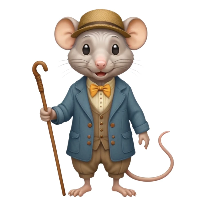 Old rat with wrinkles, happy, with old clothes and a cane  sticker