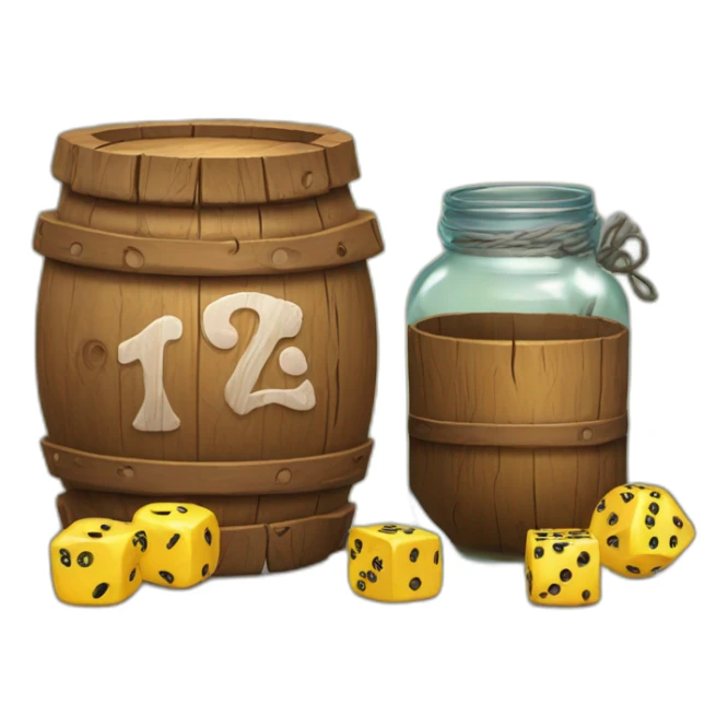 a wood tavern sign with a jar and a twenty sided dice sticker