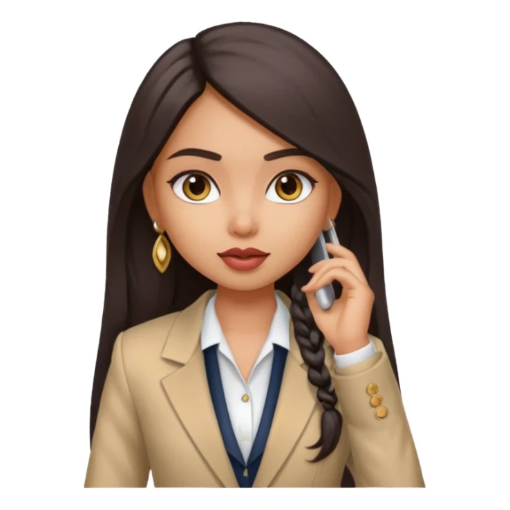 a pretty bratz fair indian girl talking on call, wearing a blazer sticker