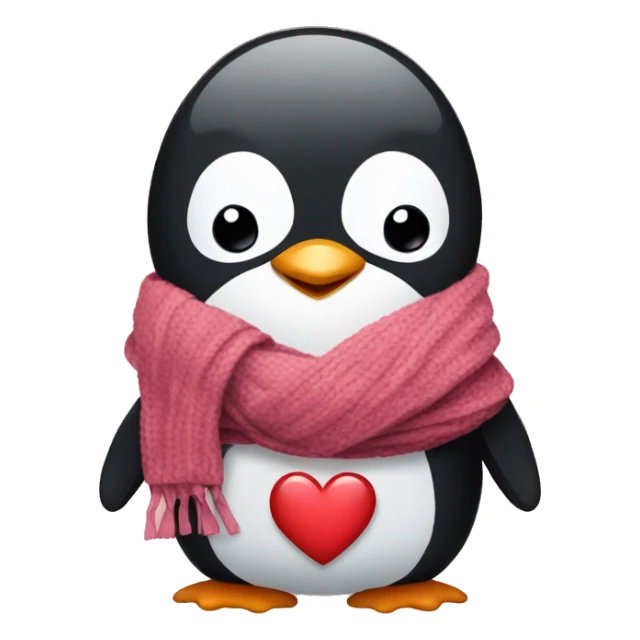 Penguin with a scarf and hugging a little heart sticker