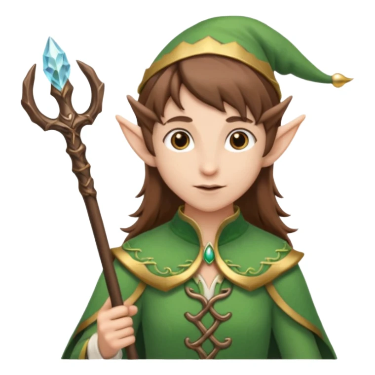 elf with staff brown hair, no hat sticker