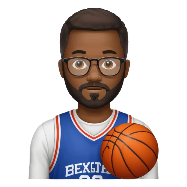 Male Athlete with Glasses – Black man, beard, basketball jersey.

 sticker