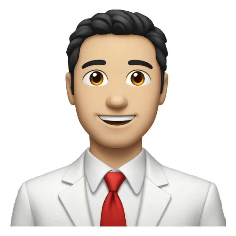 a white guy with black hair with a white suit with a red tie named joe hawley sticker