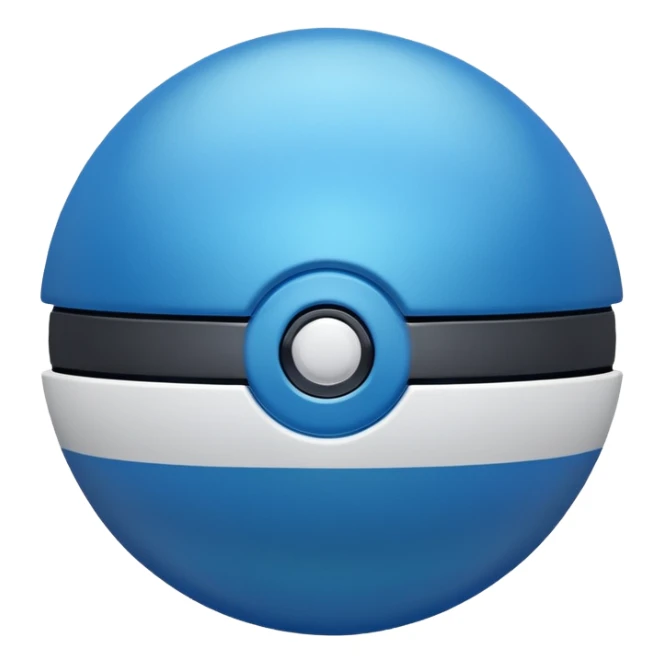 blue pokeball emoji, top half is a more saturated blue, bottom half is white, black stripe, with a metallic sheen sticker
