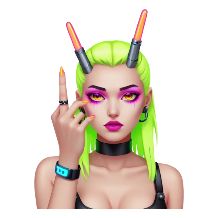 cyberpunk style neon middle finger with long neon nails sticker