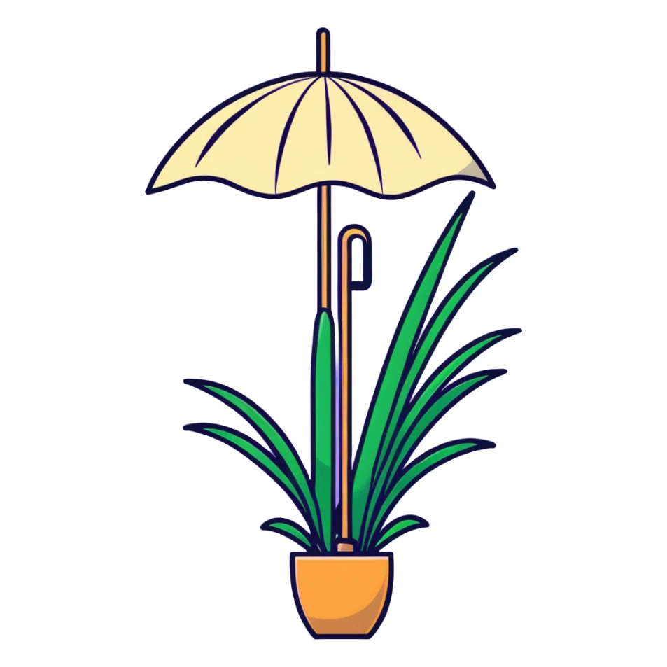 Tall reed-like papyrus plant with feathery tops, green stems and umbrella-shaped foliage sticker