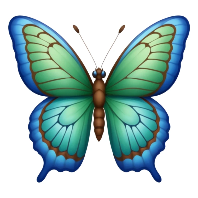 A butterfly with blue edges, green wings, and a brown body  sticker