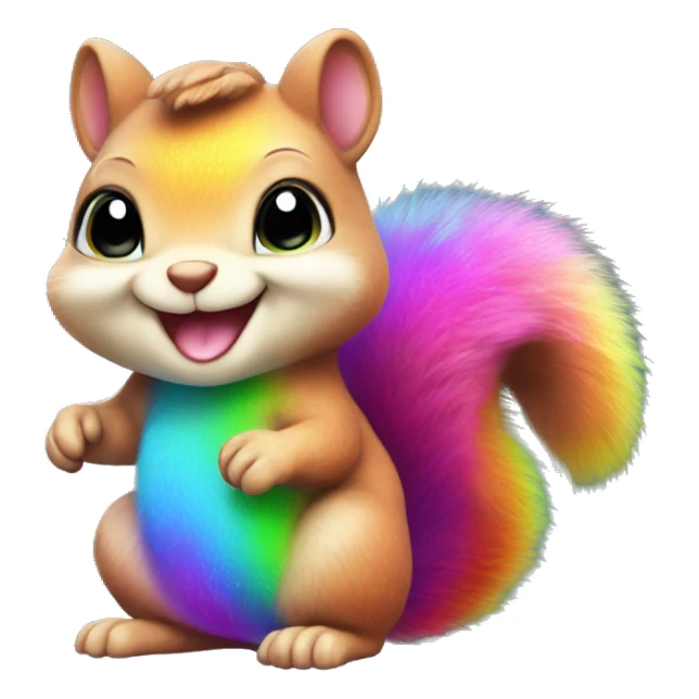Cute baby squirrel, smile, whole body, rainbow fur, colorful, neon, bright, sparkle, glitter sticker