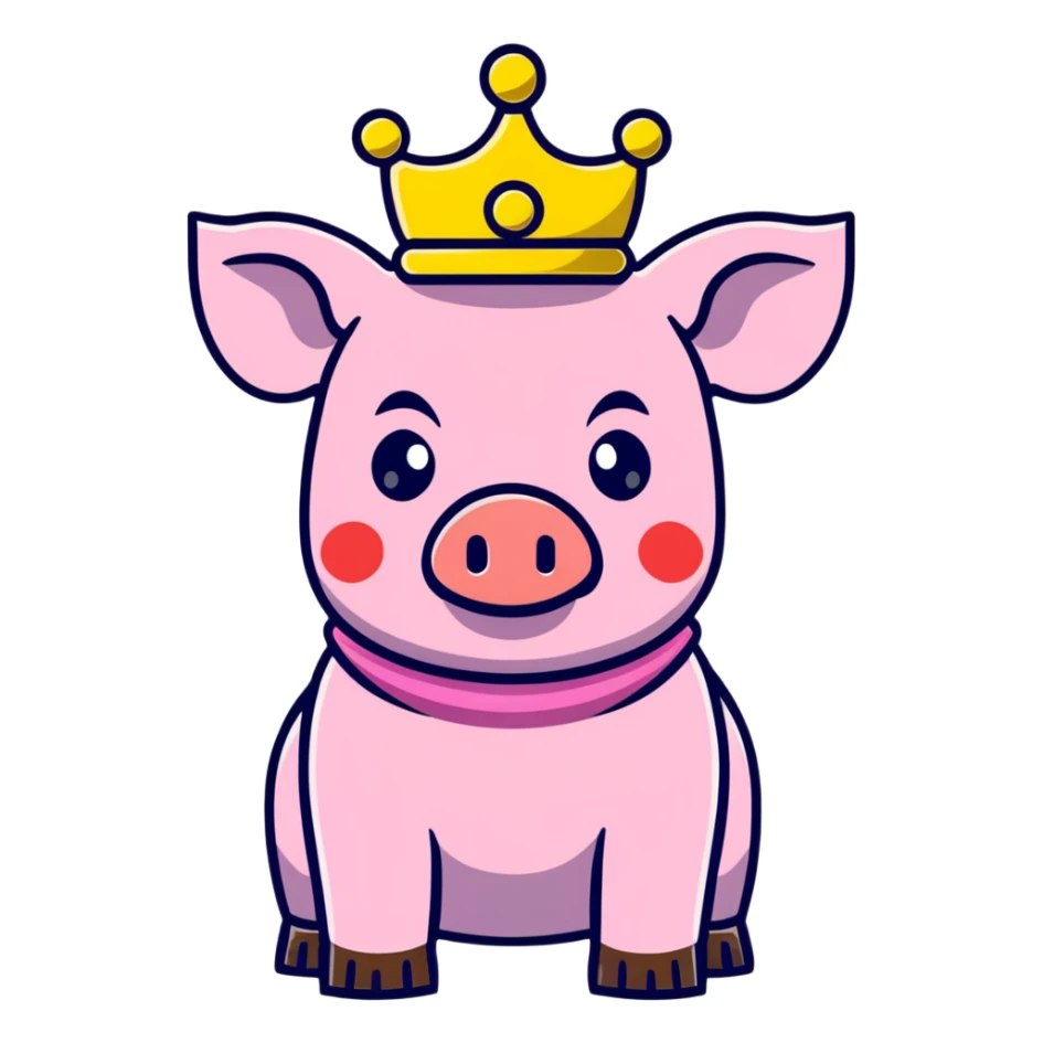 cute pig with a golden crown, styled like LEGO Duplo, clearly visible block elements and studs, chunky, colorful, simple, playful sticker
