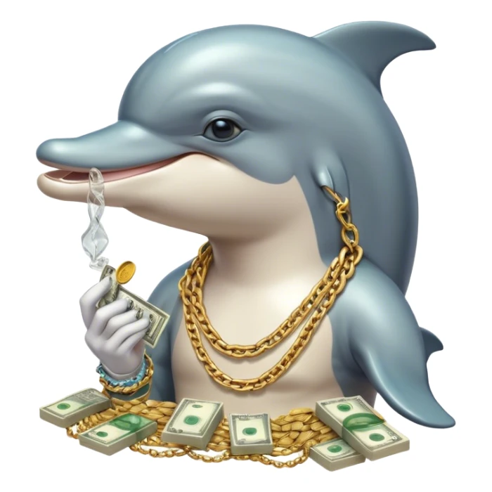 Chill dolphin smoking with gold chain and money  sticker