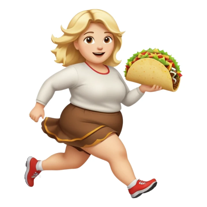 A fat blonde girl running with tacos sticker