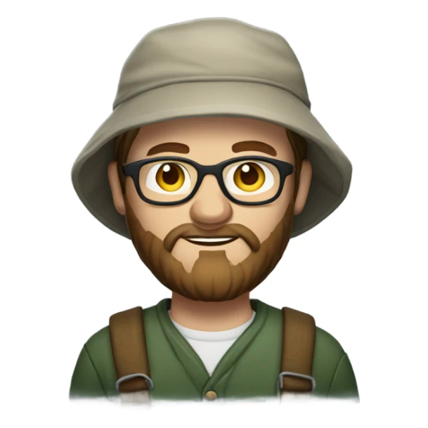 Caucasian fisherman with brown hair and beard wearing glasses sticker