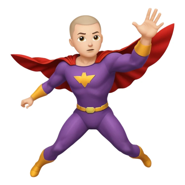 Make a superhero’s filing it’s a human white skin whit buzz cut back hair I need to see the all body in the position of flings  sticker