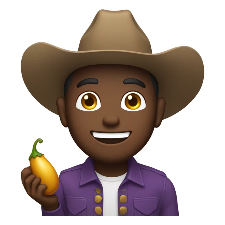 Happy cowboy eating the eggplant emoji sticker