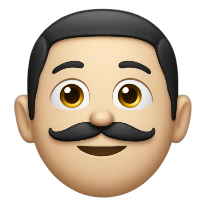 A round-headed man with thin black hair and mustache a black cap with the initials N and E on it sticker