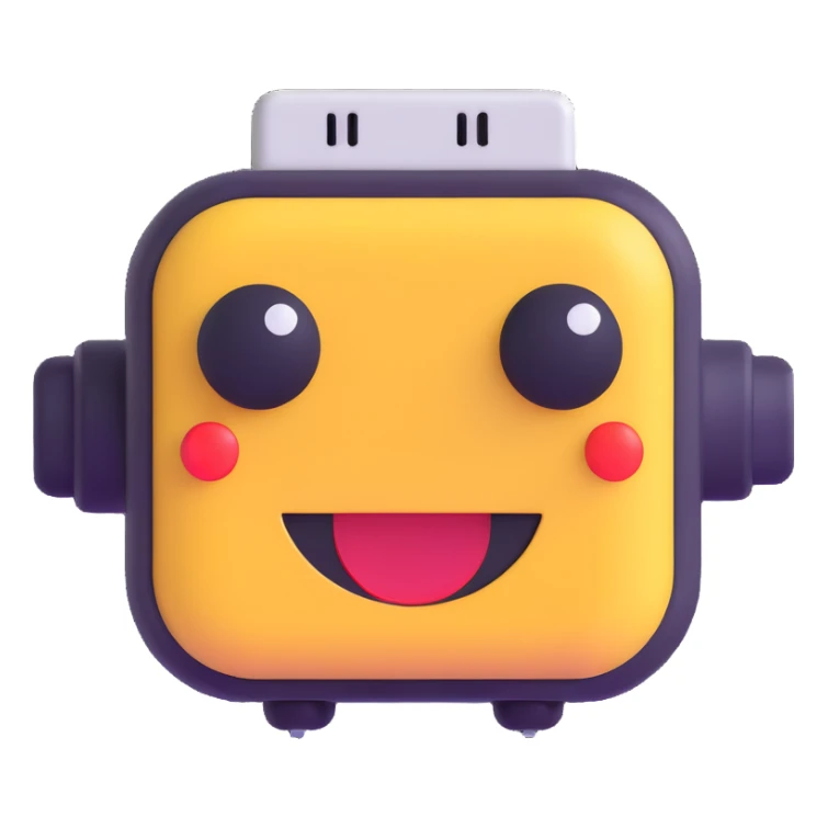 8-bit smiling chatbot head — reminiscent of old RPG characters, with blinking eyes and simple animated mouth. sticker