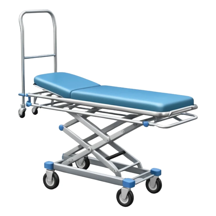 An open-back stretcher trolley being loaded into the ambulance bay. sticker