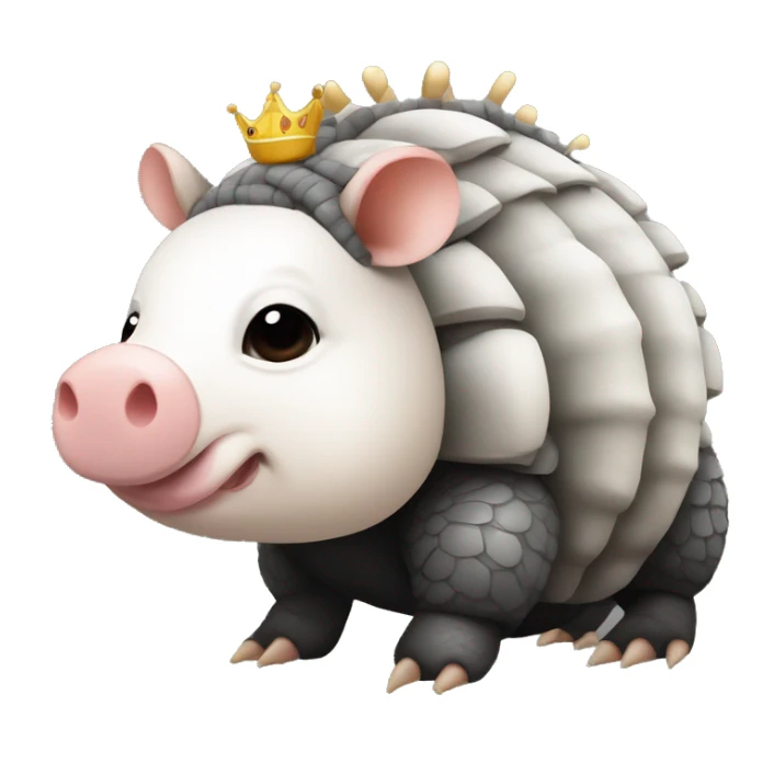 Black and white piebald chubby round armadillo pig panda centipede armadillo wearing a crown sticker