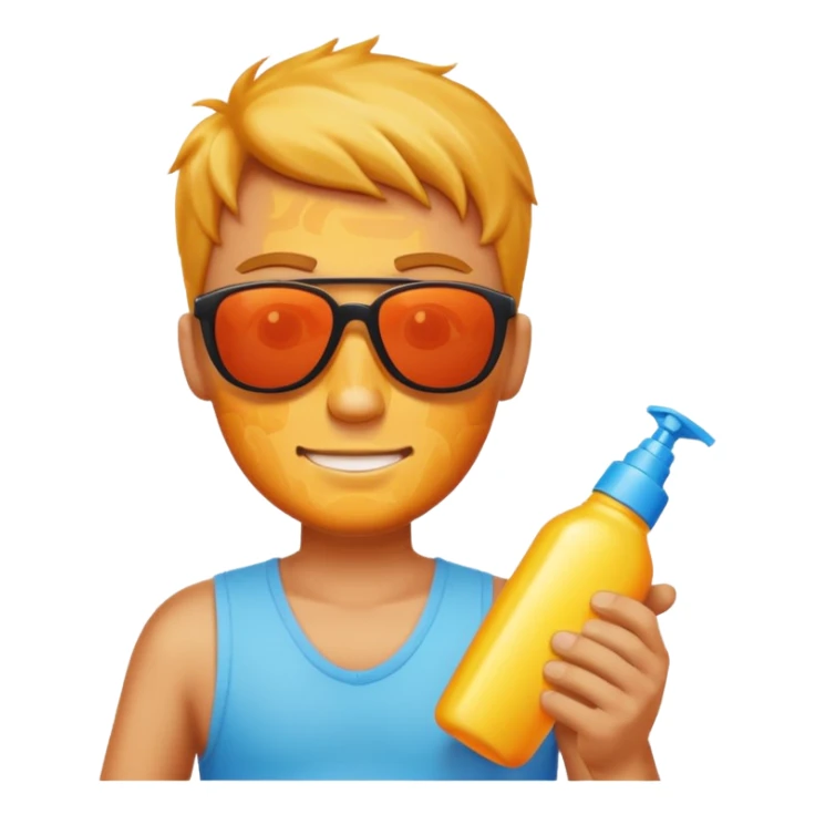 
male suncream bottle and sunglasses, with sun burned sticker