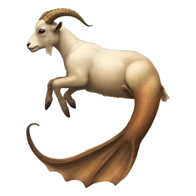 Goat attached to a long mermaid fish tail, creature mythology, earthy tones sticker