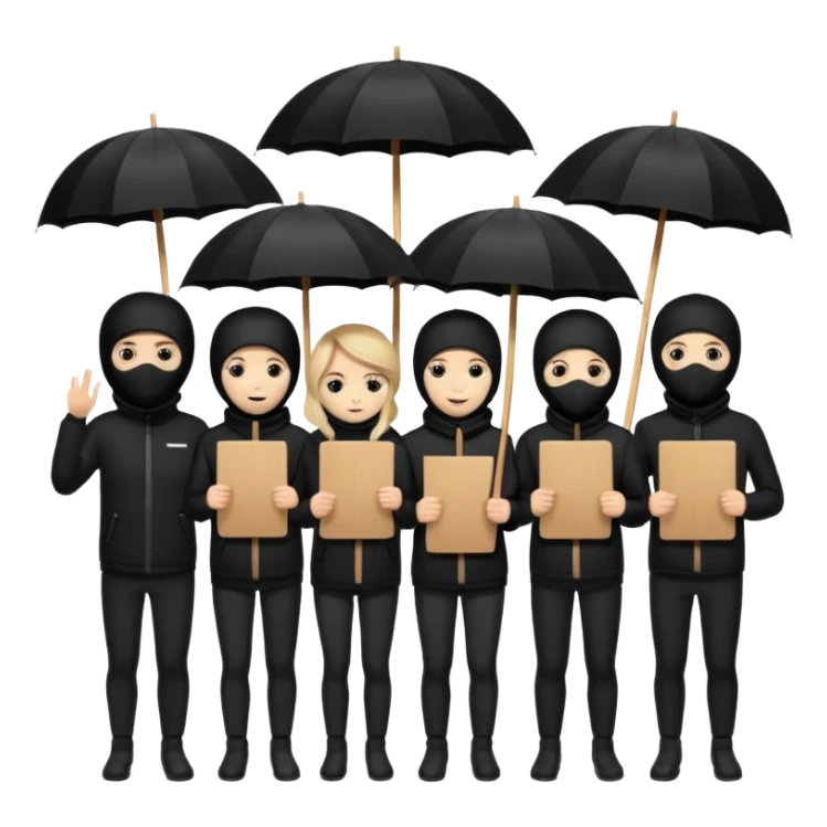 Ski mask people wearing black with umbrella and signs sticker