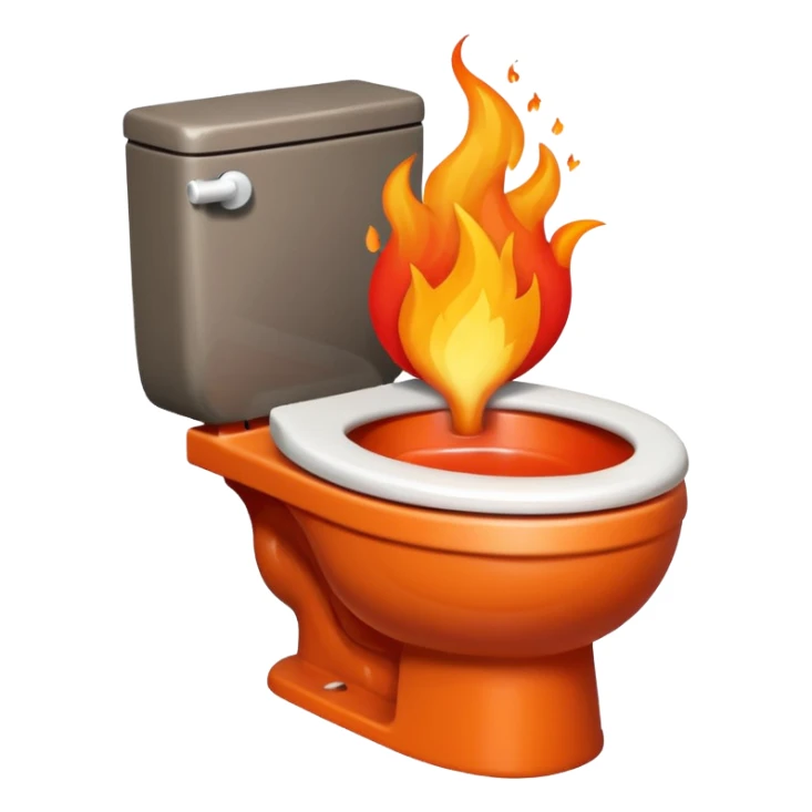 A smiling toilet with fire coming from its bowl sticker