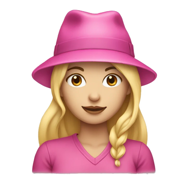 Blonde girl with pink hat who think sticker