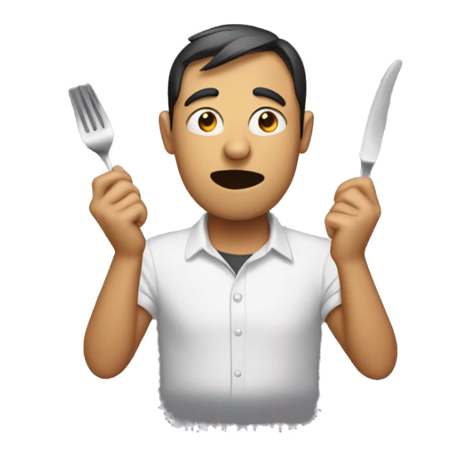 Person who is hungry, who drooles with cutlery in his hands sticker