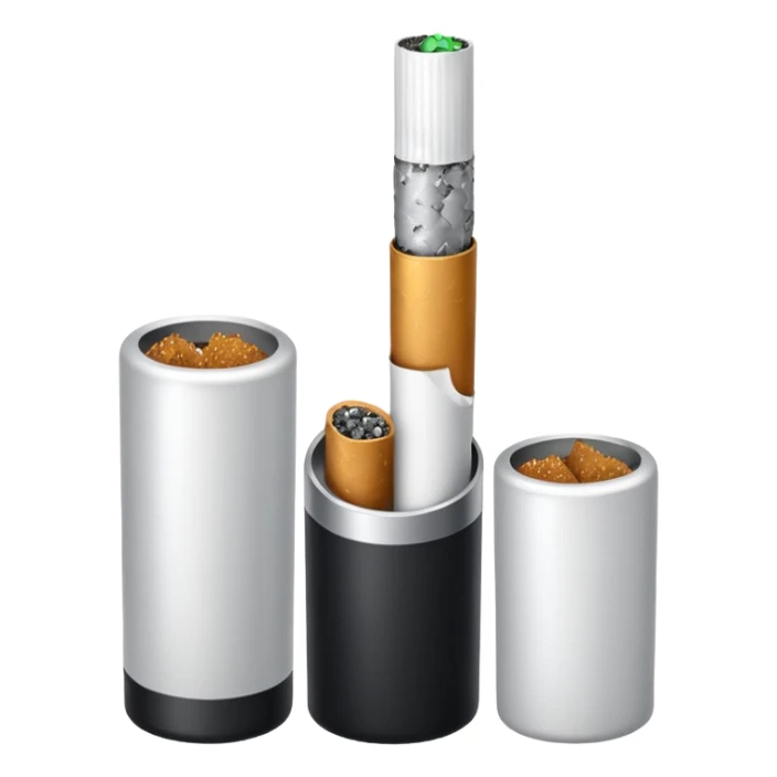 Minimalistic cigarette emoji, metallic black and white sticker
