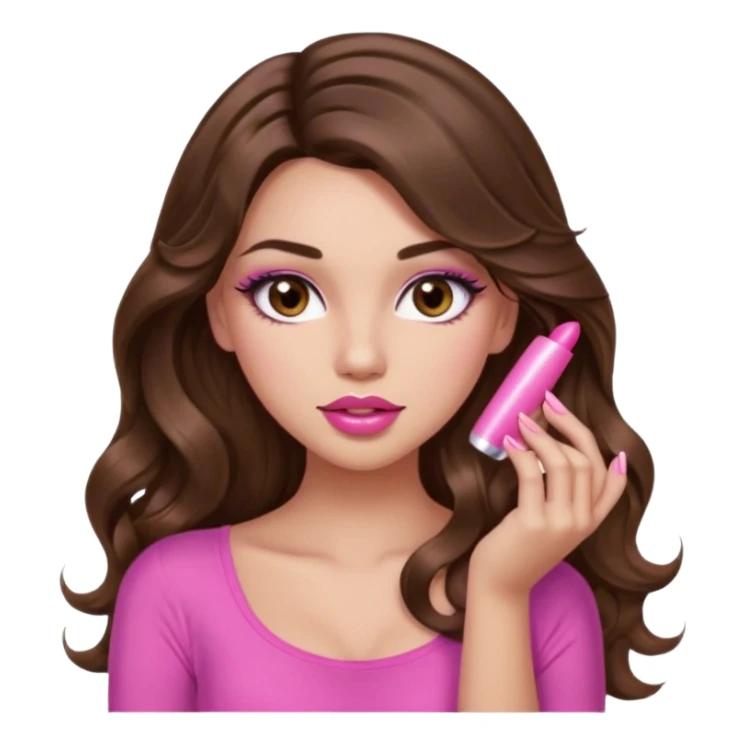 girl with long wavy brown hair, brown eyes, light to medium complexion, in a pink sexy top, pink lips, long lashes, puckered lips, showing my manicure sticker