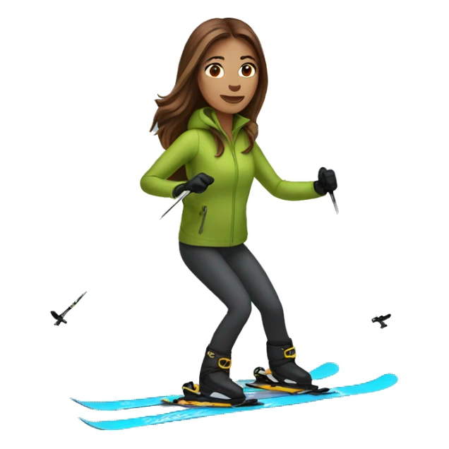 Woman with brown long hair skiing sticker