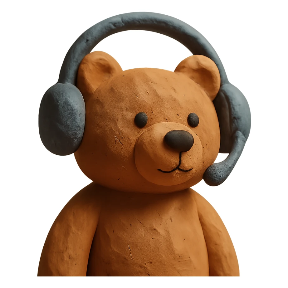 claymation style bear with a headset sticker