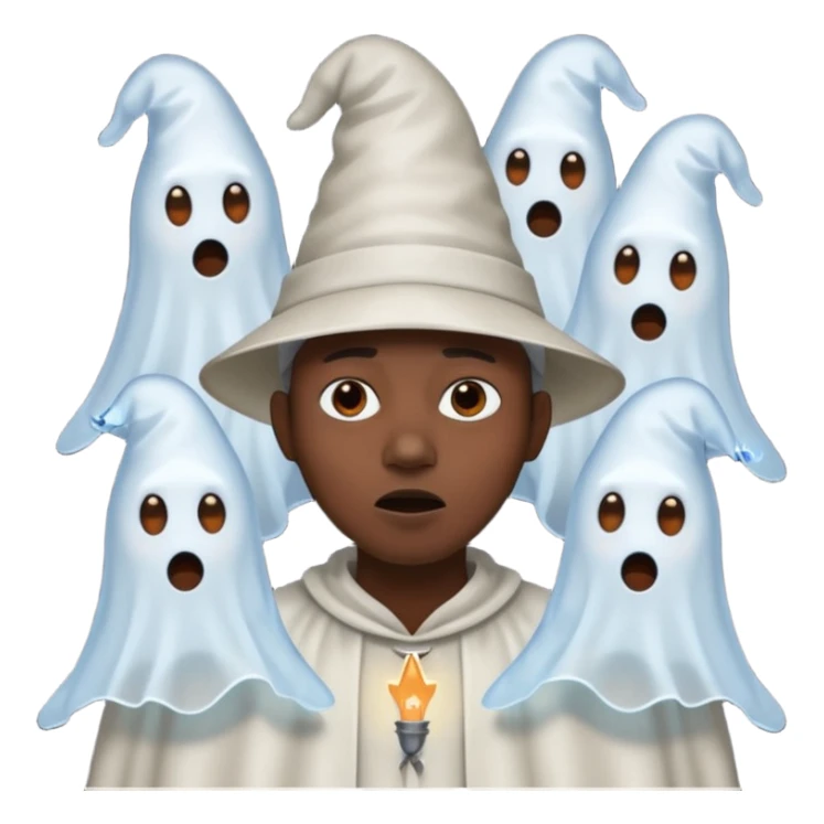 4 ghosts with pointy hats scaring a black person sticker