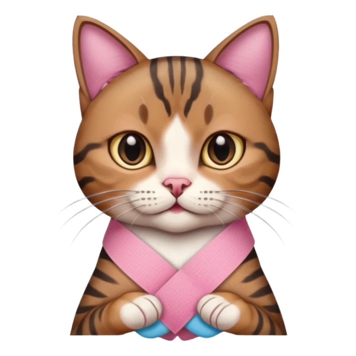 a  brown and black tabby cat, with a pink bandage on her front paw, sticker