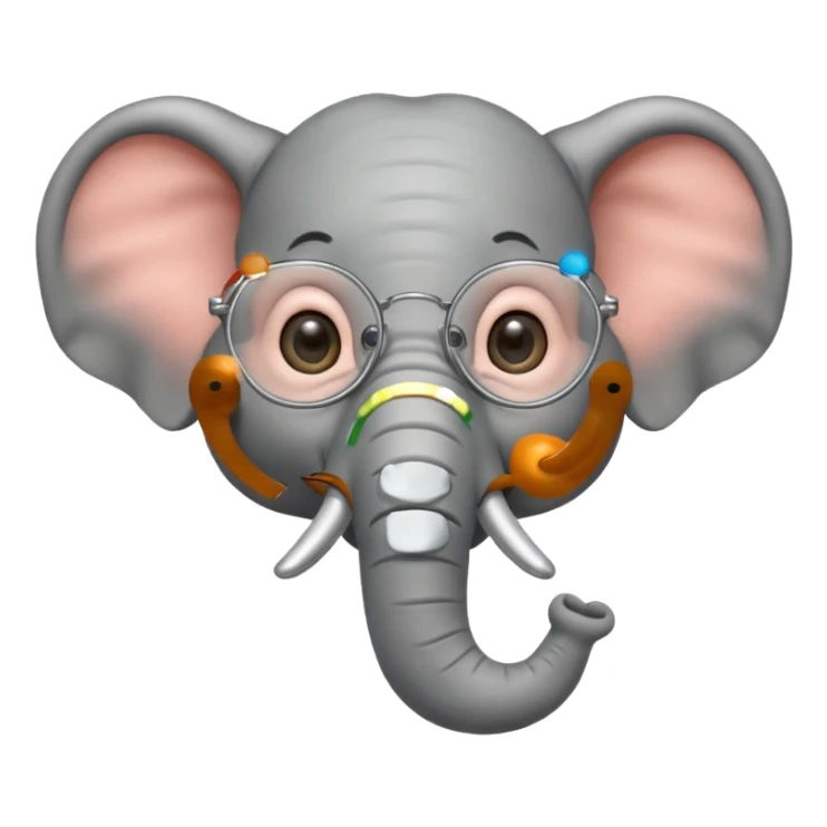 A cheerful elephant wearing round wire-rimmed glasses, with a small mole near the corner of its mouth sticker
