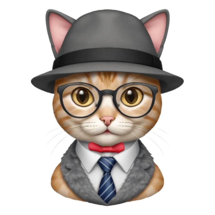 half body cat with ties and opticals and  hat sticker