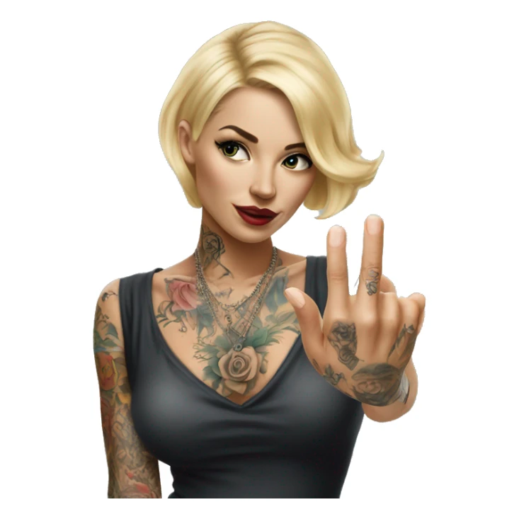 Blonde elegant women, her Body Covered with Tattoos, POINTING YOU with her HAND , Hyper realistic sticker