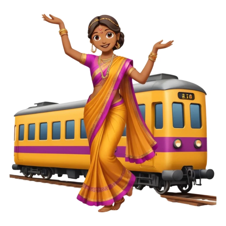 An Indian woman dancer dancing on top of a running train. sticker